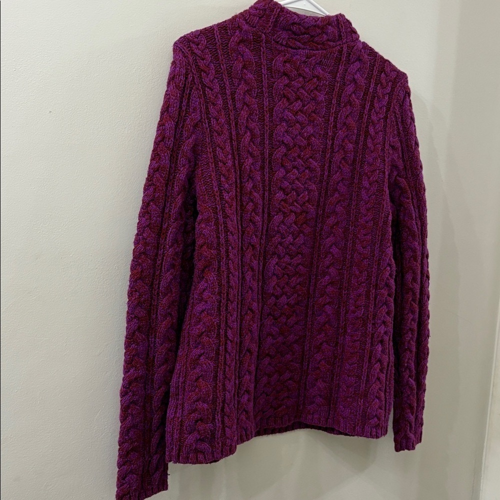 Lands' End Women's high Neck Sweater - Rich Purple - medium - cable knit - Picture 5 of 5